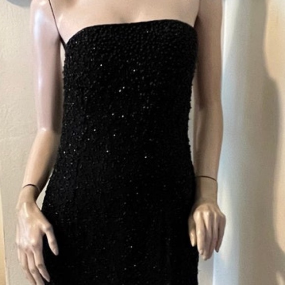 Vintage black strapless silk beaded gown size medium - Picture 8 of 16